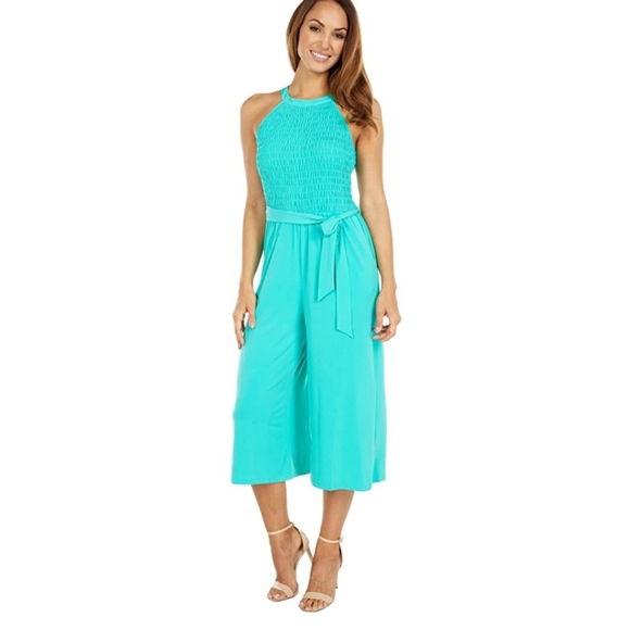 London Times Pants - NWT London Times Cropped Jersey Jumpsuit with Smocked Bodice size 12